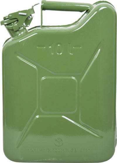 Jerrican métallique Carpoint 10 litres - non homologué - fermeture étanche par support - pour essence E85 - acier robuste - vert