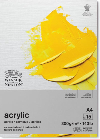 Winsor newton 6534005 bloc de papier acrylique galeria – 300g m², a4, 15 feuilles, collées, structure toile - bloc acrylique a4