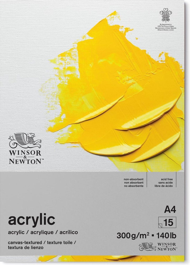 Winsor newton 6534005 bloc de papier acrylique galeria – 300g m², a4, 15 feuilles, collées, structure toile - bloc acrylique a4