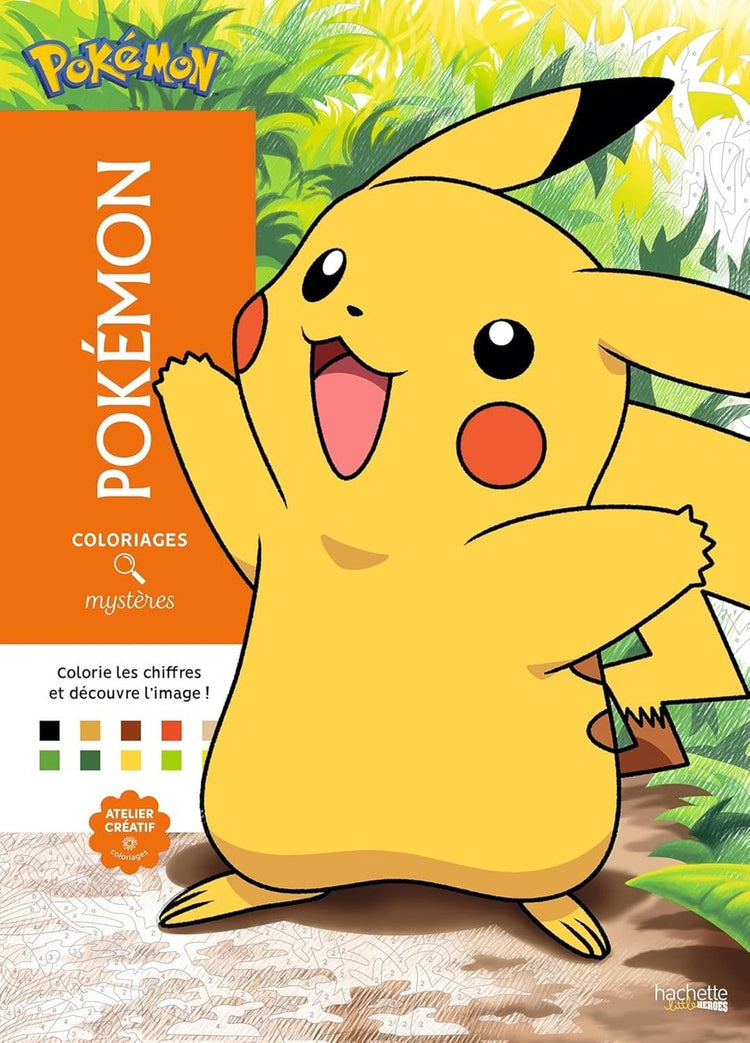 Hachette heros coloriages mystères - pokémon - hachette - livre de coloriage couleur par numéro pour adultes