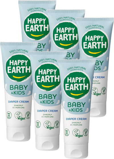 Happy earth bundle crème pour les fesses au zinc bébé enfants - 100% naturelle - sans microplastique - soin pour bébé - sans parfum - avec oxyde de zinc - pommade pour couches - convient aux nouveau-nés - 6 x 75 ml - pack économique