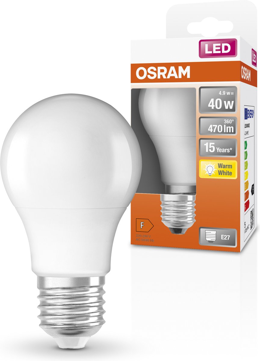 Lampe LED Osram - classic a 40 - e27 - mate - 4,9w - 470 lumen - blanc chaud - non dimmable