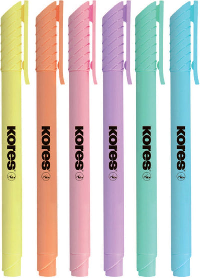 Kores marqueur de texte high liner pastel, pointe biseautée 3mm, lot de 6 pièces