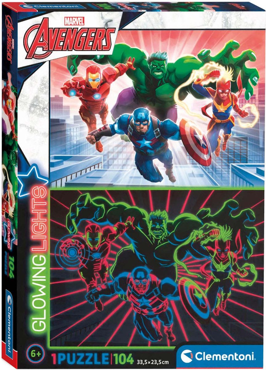 Clementoni brille dans le puzzle sombre Avengers, 104st.