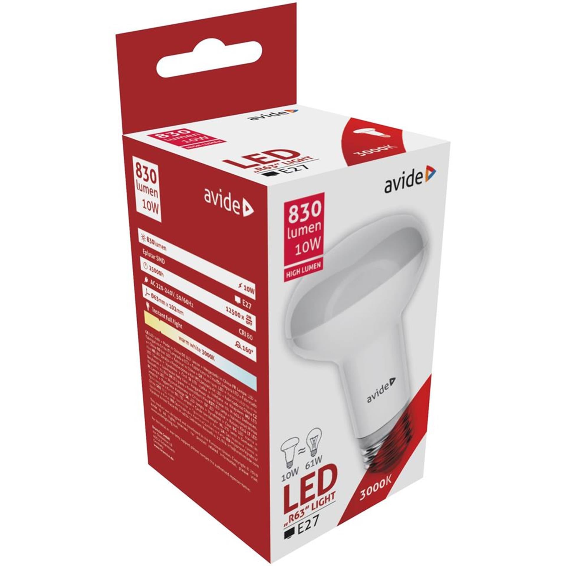 Avide LED R63 10W E27 3000K 830 Lumens