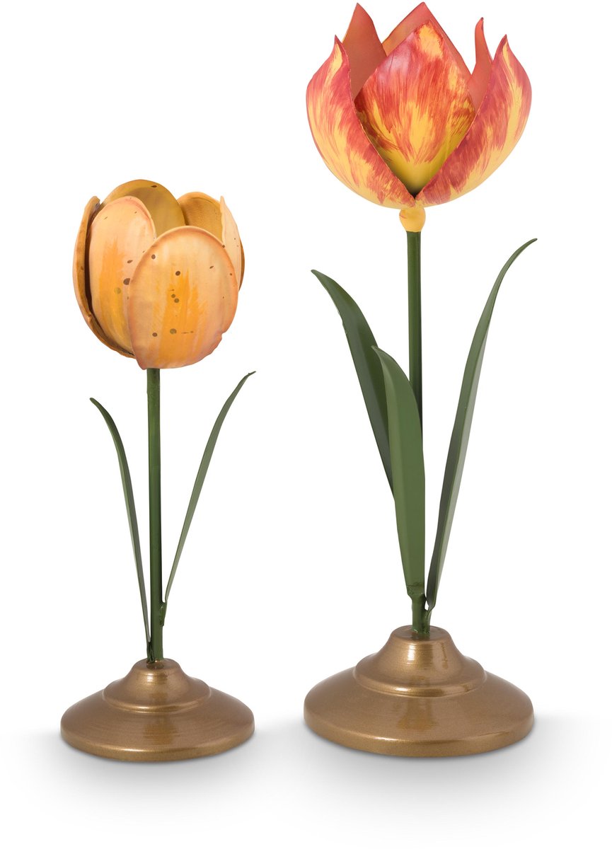 Pip studio - bougeoir tulipe - accessoires pour la maison - bougeoir jaune - 26cm - lot de 2 bougeoirs