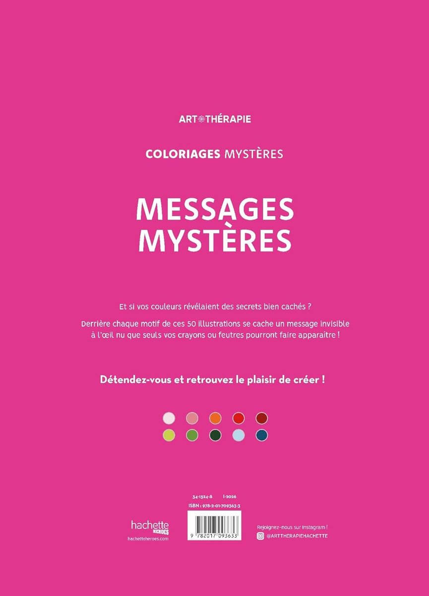 Hachette héros coloriages mystères messages mystères - hachette - livre de coloriage couleur par numéro pour adultes