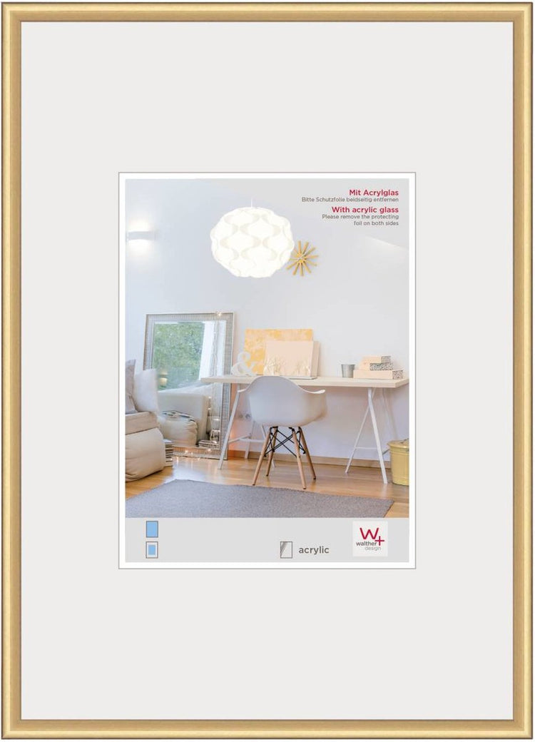 Walther new lifestyle - cadre en plastique - format photo 70x100 cm - verre d'art - or