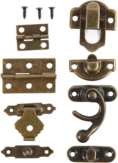 Mini ferrures Creativ company, dimensions 16x19-19x29,5 mm, or antique, 15 jeux 1 boîte