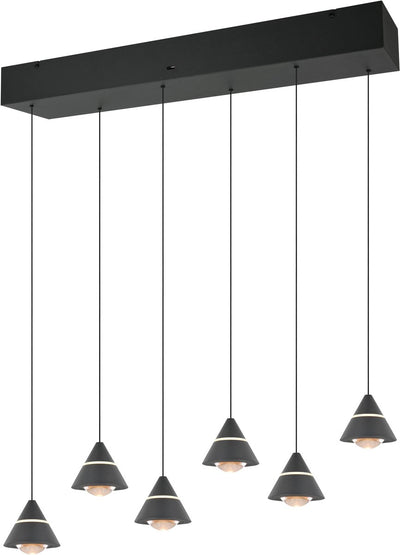 Trio Romeo - lampe suspendue - noir mat - incl. 6x SMD 7 W - montage au plafond - réglable en hauteur en continu - interrupteur DIP - non dimmable