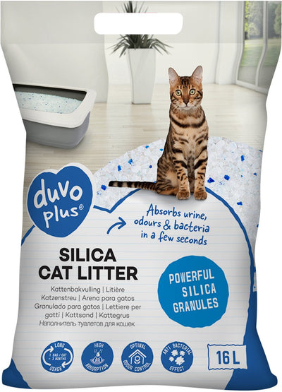 Litière pour chat Duvo plus silica premium - absorbant les odeurs et sans poussière - 16l