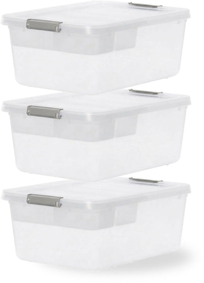 Boîte de rangement Iris storage avec clips et bac de rangement - 12,5l - organisable - plastique - gris transparent - lot de 3