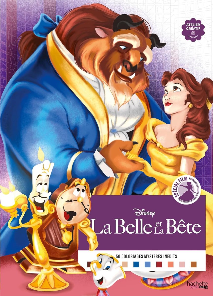Hachette héros 50 coloriages mystères inédits - disney la belle et la bête - livre de coloriage couleur par numéro pour adultes et enfants