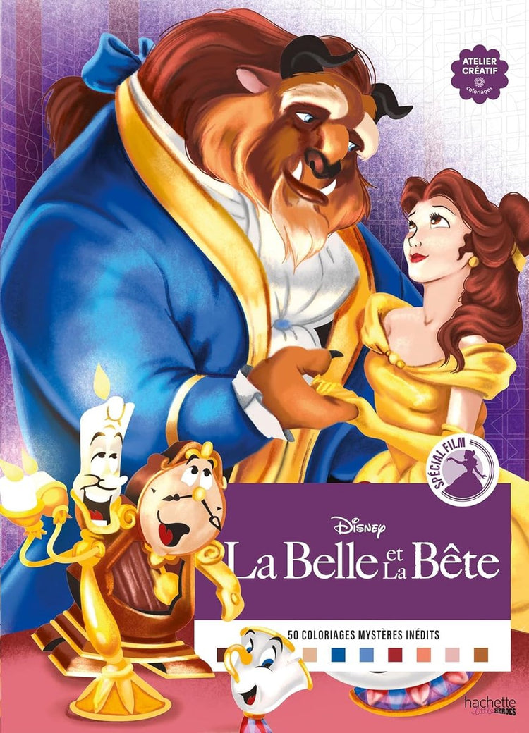 Hachette héros 50 coloriages mystères inédits - disney la belle et la bête - livre de coloriage couleur par numéro pour adultes et enfants