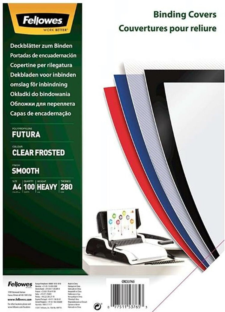 Feuille de couverture Fellowes - pour reliure - 280 microns - paquet de 100 pièces