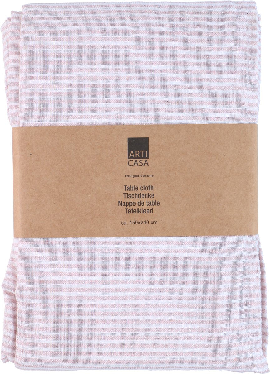 Arti casa nappe 150x240 cm - nappe rose rayée - nappe mélange de matières polyester coton lurex - nappe pour table à manger - blanc rose