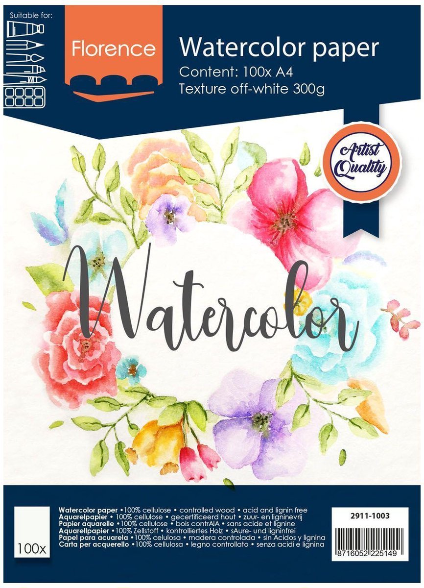 Papier aquarelle Florence vaessen florence - blanc cassé - a4 - 300g - 100 feuilles
