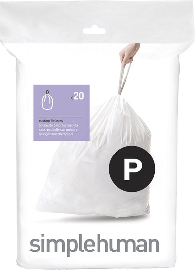 Sacs poubelle Simplehuman code p - 60 litres - 20 pièces - avec cordon de serrage - blanc