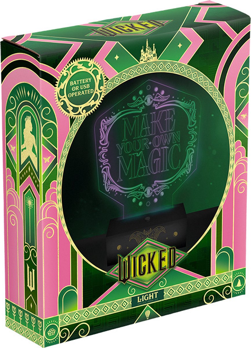 Lampe acrylique Paladone Wicked Film – Lampe universelle sous licence officielle NBC, créez votre propre magie, cadeau pour les fans de musique de Glinda, Elphaba Oz, fonctionne sur piles –