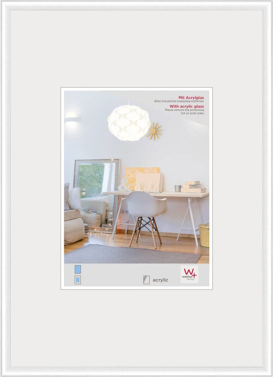 Walther new lifestyle - cadre en plastique - format photo 70x100 cm - verre d'art - blanc