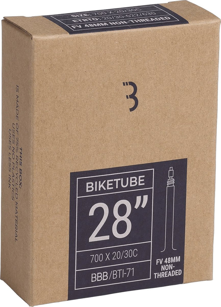 Bbb chambre à air de cyclisme vélo de course vélo de gravier 28 pouces - valve française Presta 48 mm - convient à la taille des pneus : 20 28-622 630 - pneu de vélo biketube - bti-71