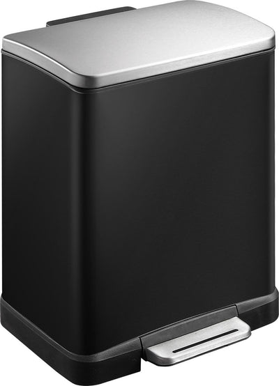 Eko - poubelle à pédale e-cube 12 litres - plastique inox - noir brillant, acier inoxydable mat - poubelle