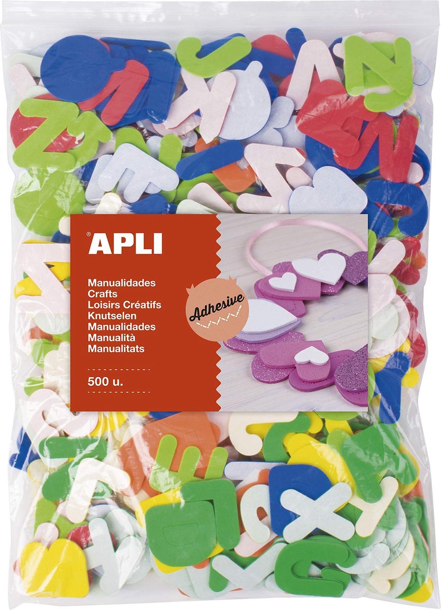 Sachet Apli avec 500 lettres autocollantes en caoutchouc mousse