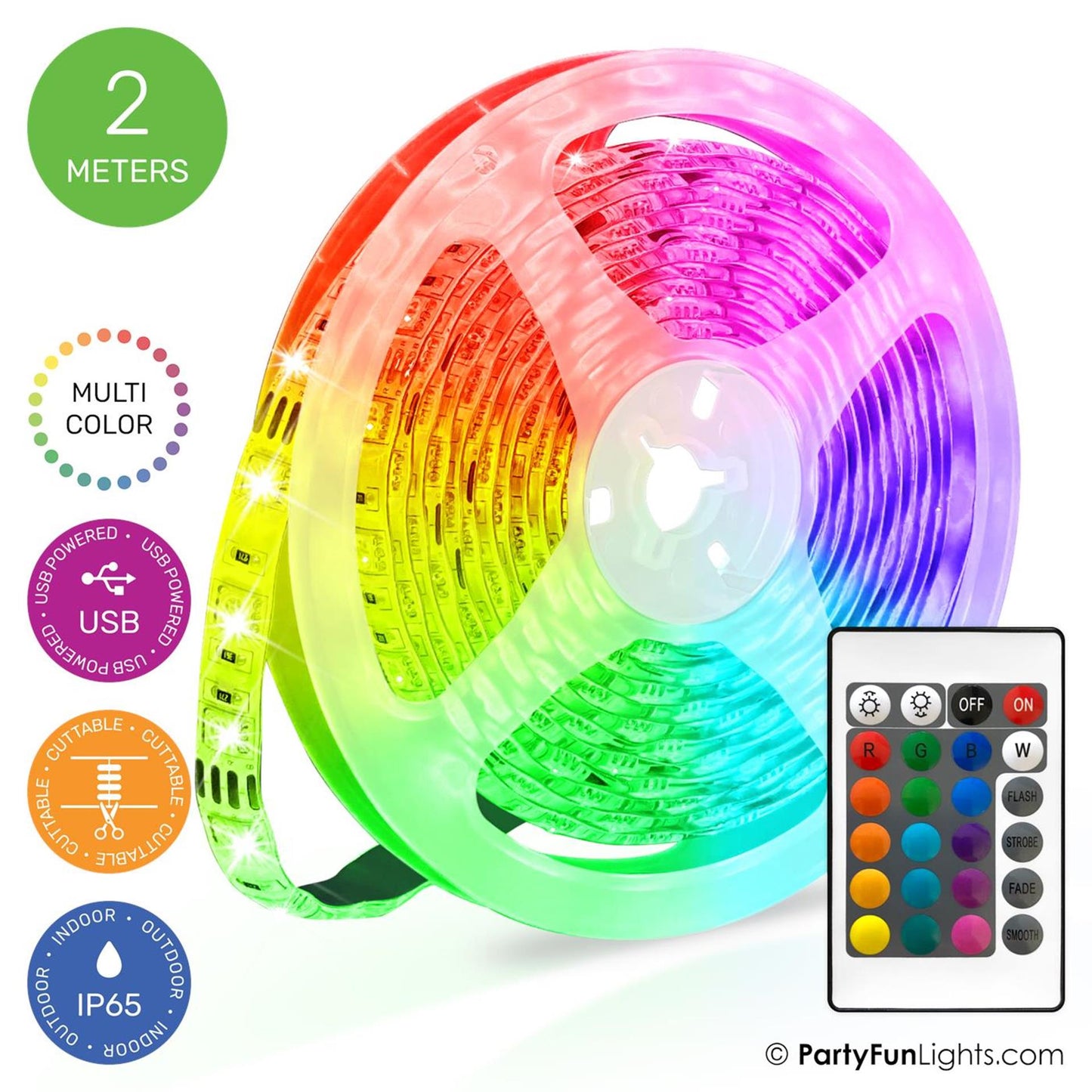 Partyfun lumières bande led usb 2 mètres ip65