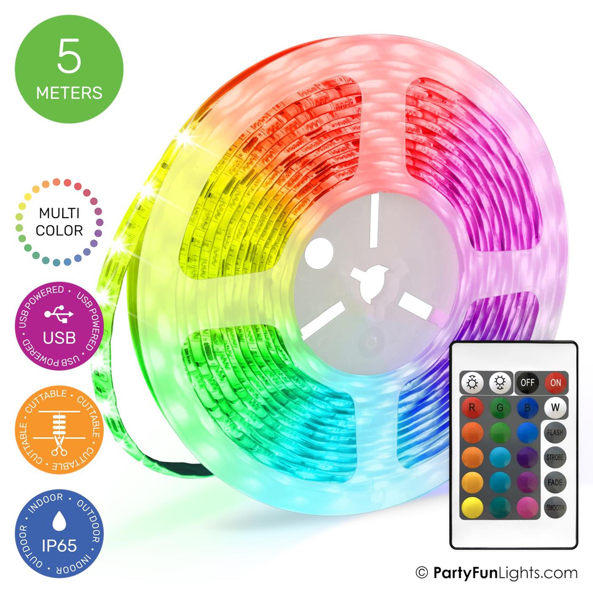 Partyfun lumières bande led usb 5 mètres ip65