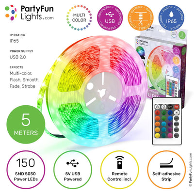 Partyfun lumières bande led usb 5 mètres ip65