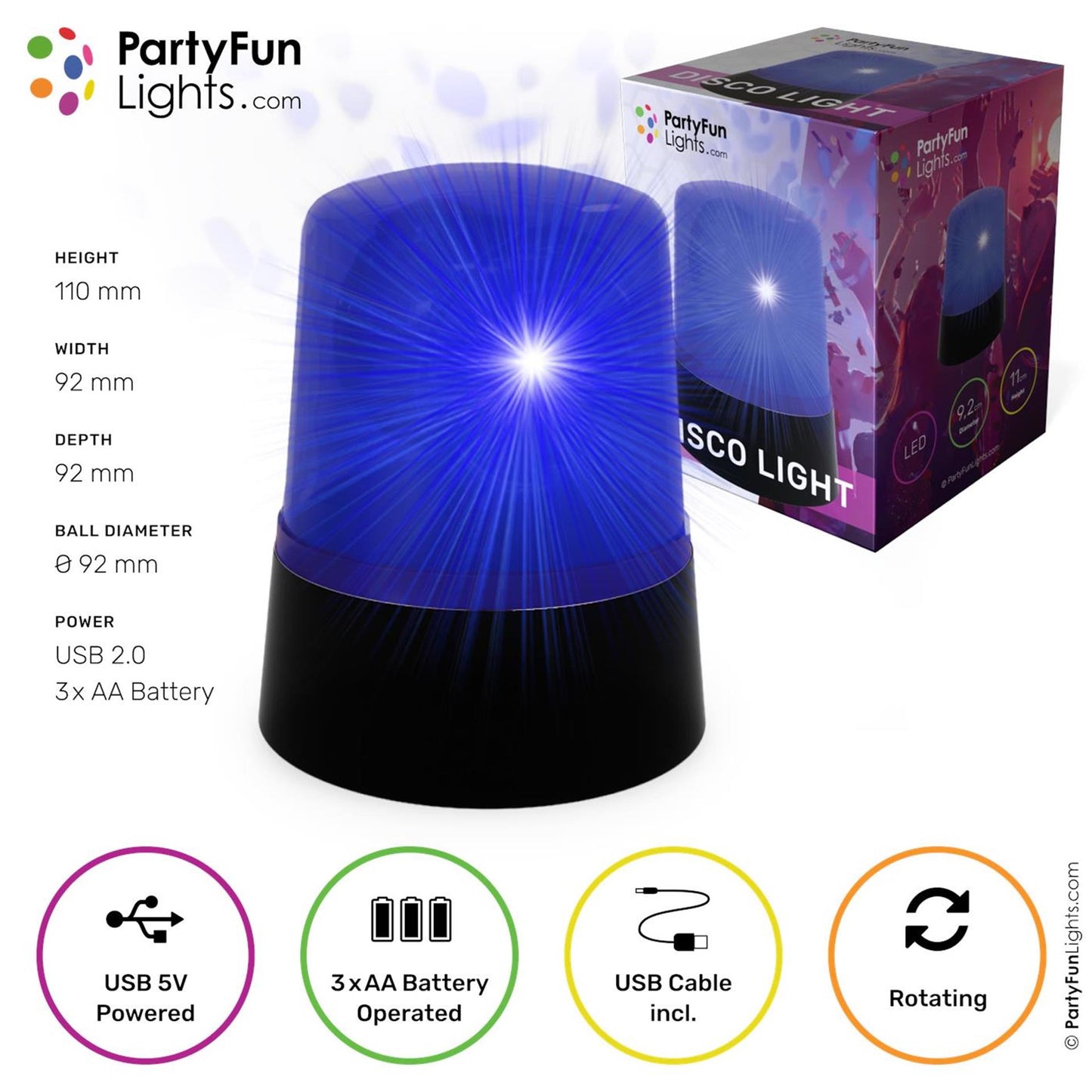 Partyfun lumières lampe de table mini lumière de police LED bleu
