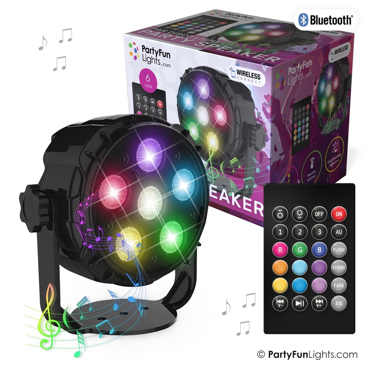 Partyfun allume le haut-parleur Bluetooth 6x LED d'alimentation