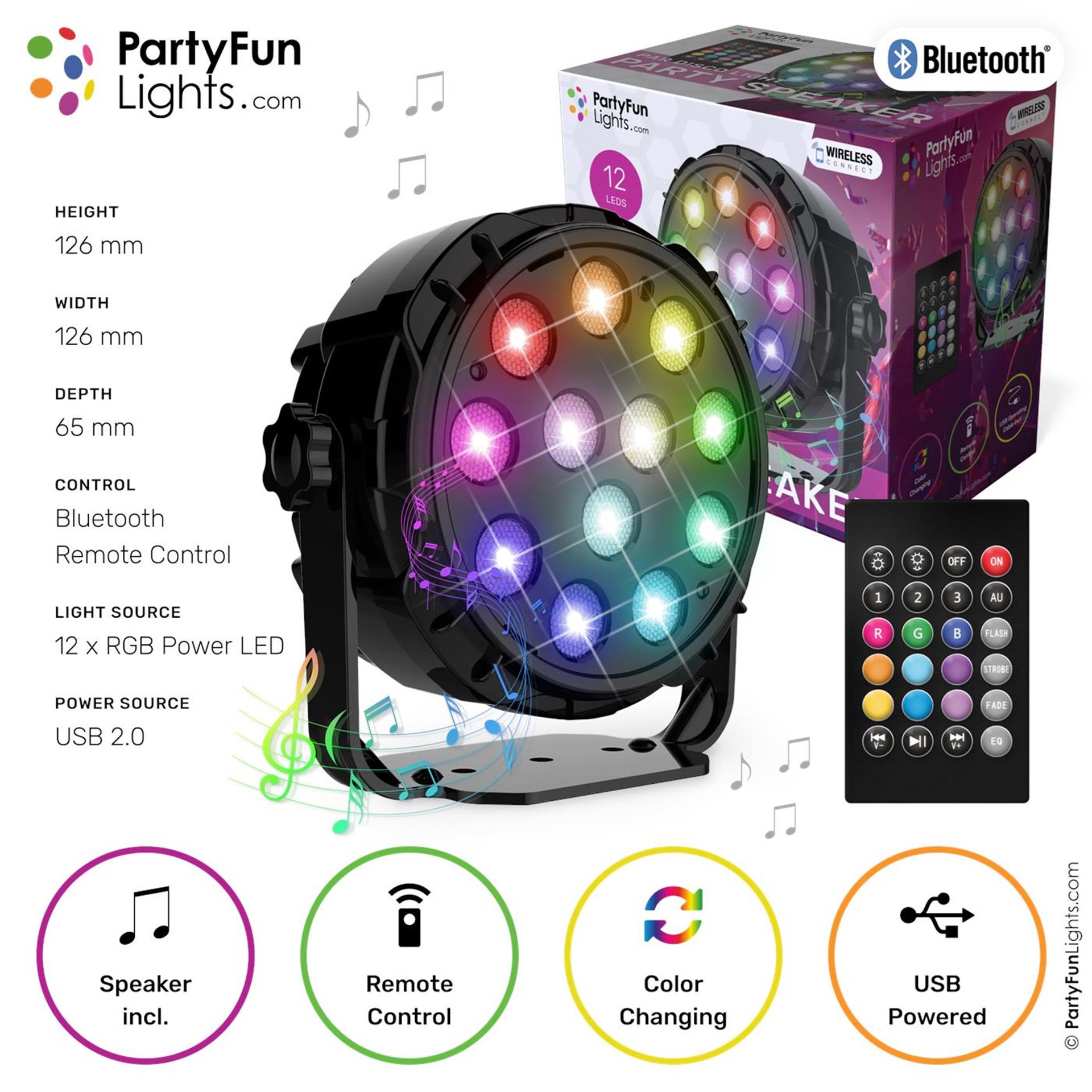 Partyfun allume un haut-parleur Bluetooth 12x LED d'alimentation