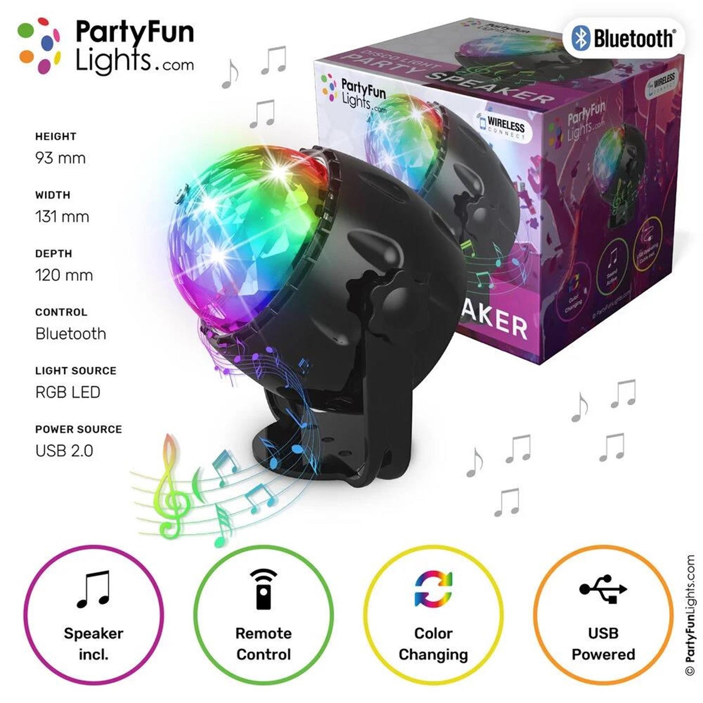 Partyfun allume haut-parleur Bluetooth compact LED