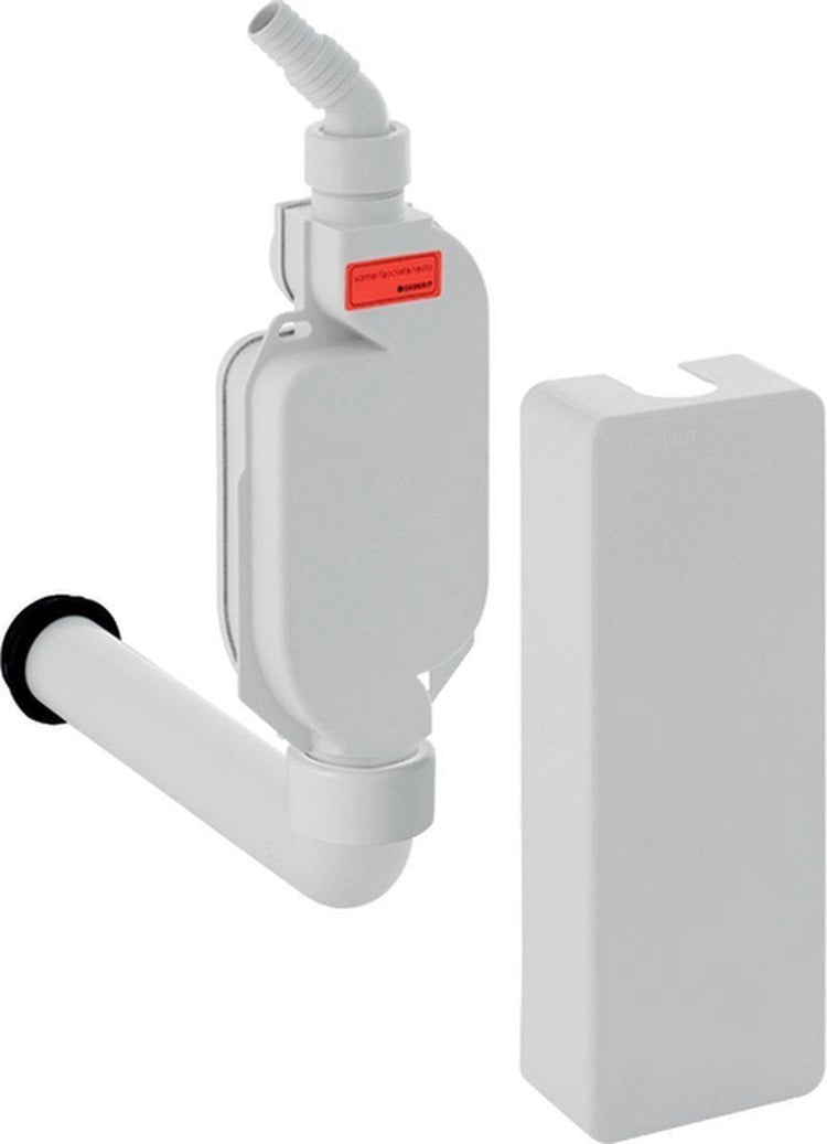 Siphon Geberit en saillie pour tube pour vaisselle ou lave-linge pp avec matériel de montage pour montage mural et plaques de recouvrement blanches