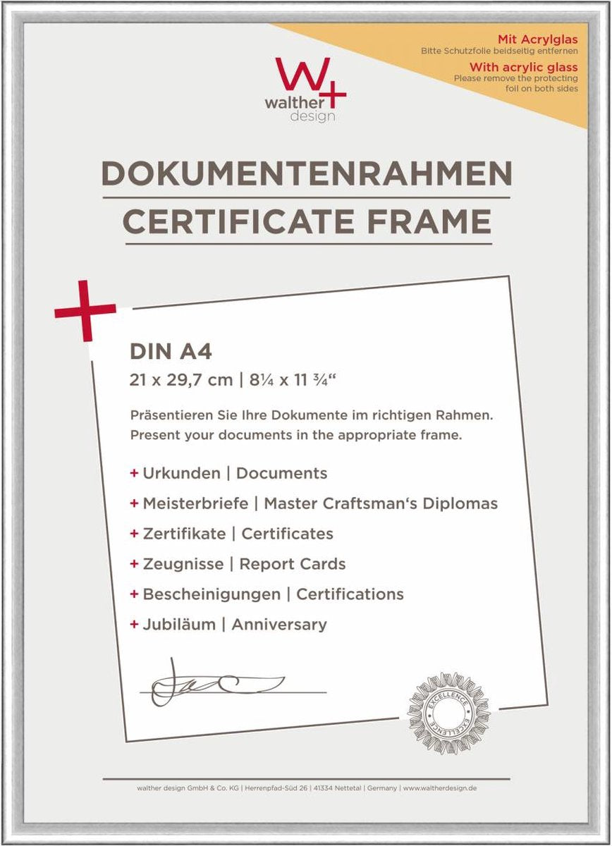 Walther new lifestyle - cadre en plastique - format photo 21x29,7 cm (din A4) - verre d'art - argent