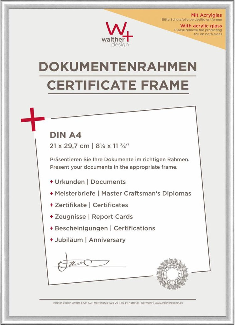 Walther new lifestyle - cadre en plastique - format photo 21x29,7 cm (din A4) - verre d'art - argent