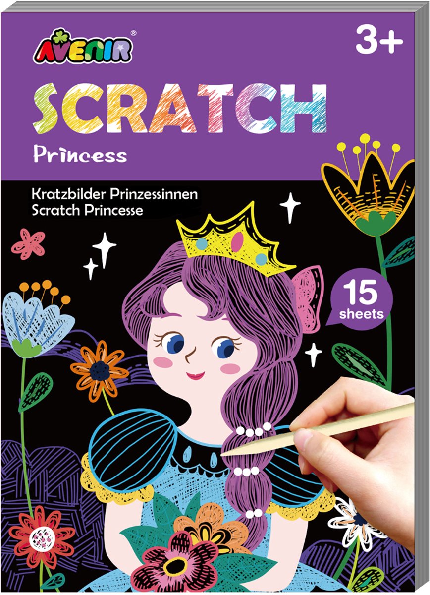 Avenir livre d'art à gratter mini a6 - princesse - 15 pages - 3 ans