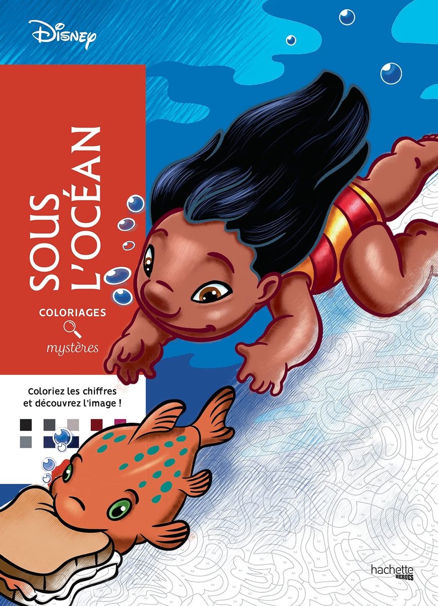 Hachette héros coloriages mystères disney sous l'océan - livre de coloriage couleur par numéro pour adultes