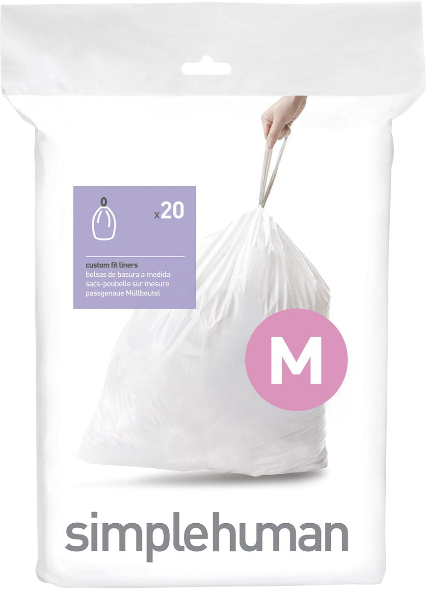 Sacs poubelle Simplehuman code m - 45 litres - 20 pièces - avec cordon de serrage - blanc