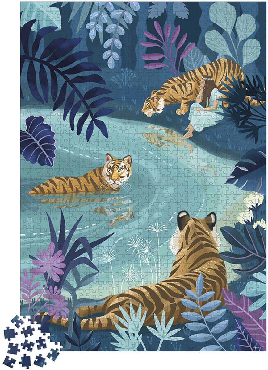 Janod - puzzle enfant - tigres au clair de lune - 1000 pièces