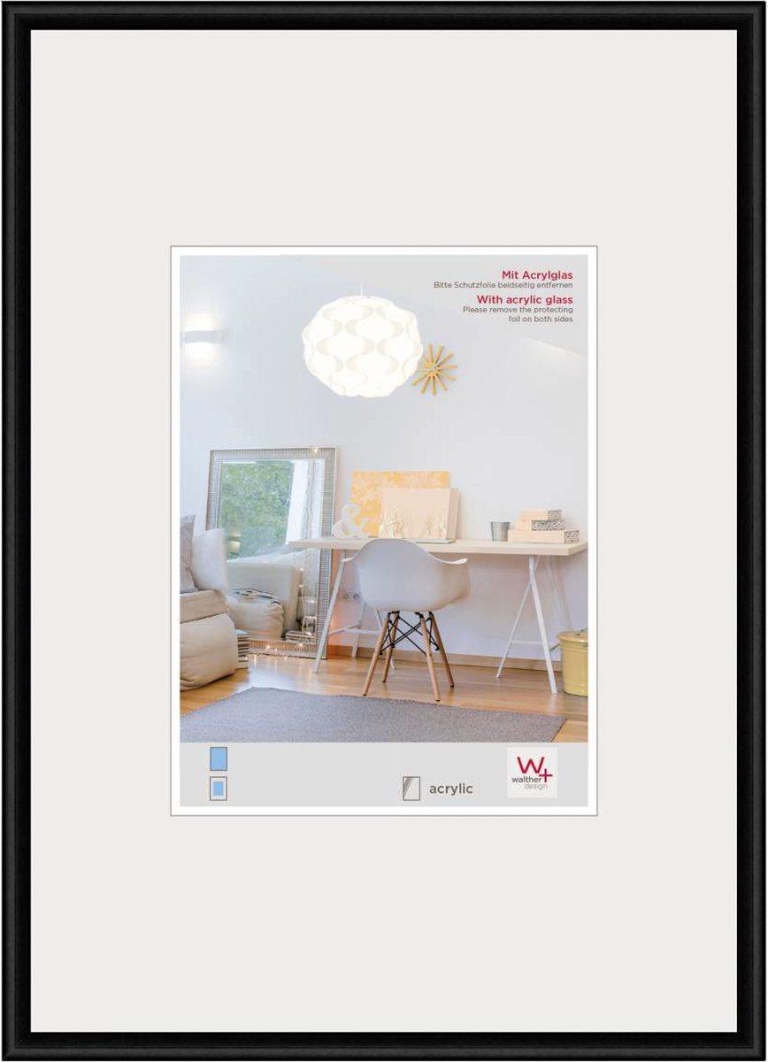 Walther new lifestyle - cadre en plastique - format photo 50x70 cm - verre d'art - noir