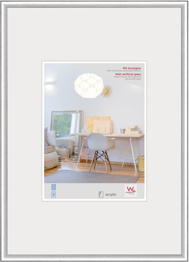 Walther new lifestyle - cadre en plastique - format photo 30x40 cm - verre d'art - argent