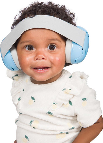 Dooky protection auditive bébé - bandeau élastique réglable - écouteurs pour bébés - isolation 25 dB - écouteurs antibruit - cache-oreilles légers avec sac de rangement - cache-oreilles pour bébé tout-petit 0-3 ans - bleu