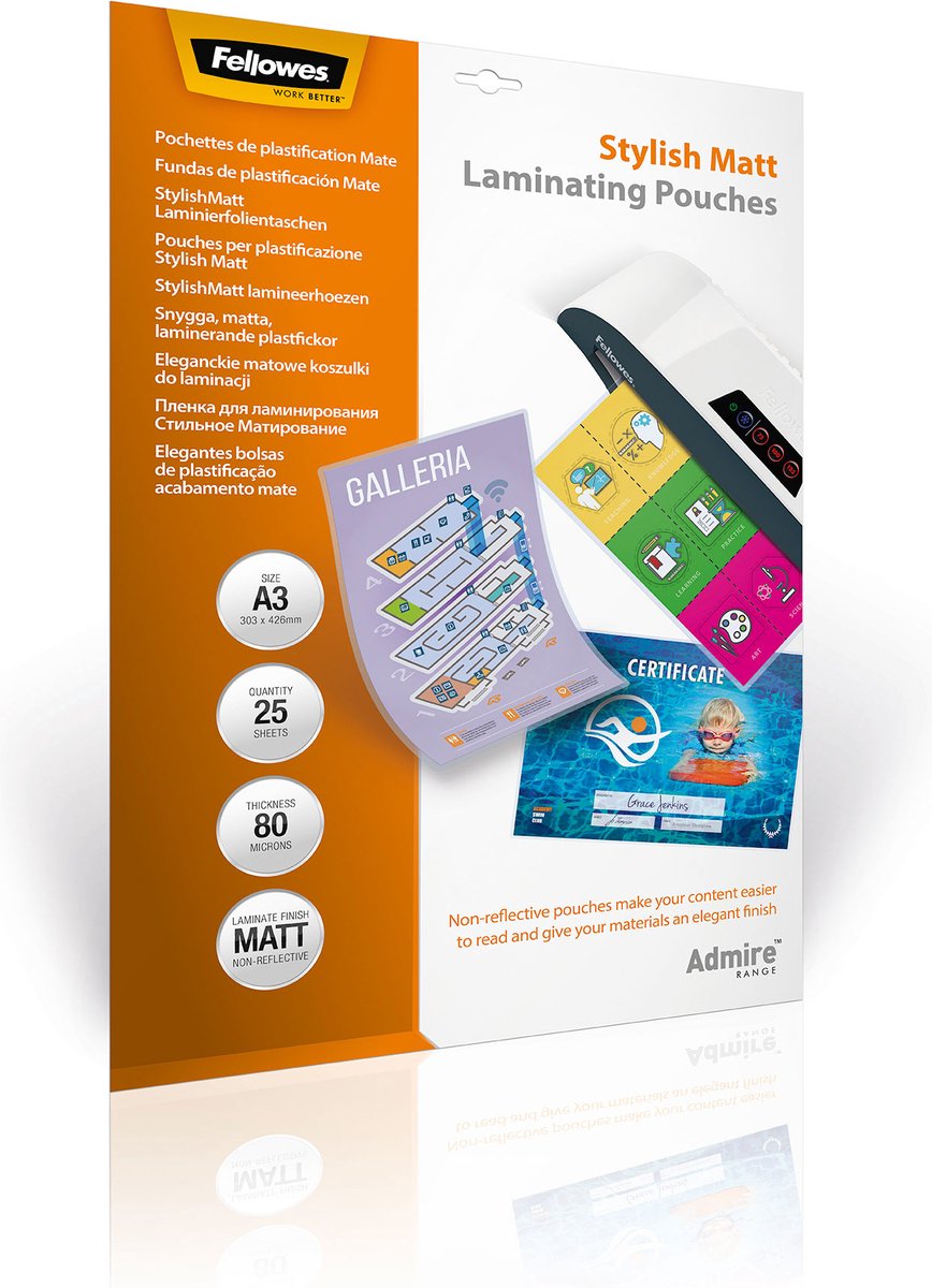 Fellowes pochettes de plastification admirent élégant mat - A3 - 160 microns - 25 pièces