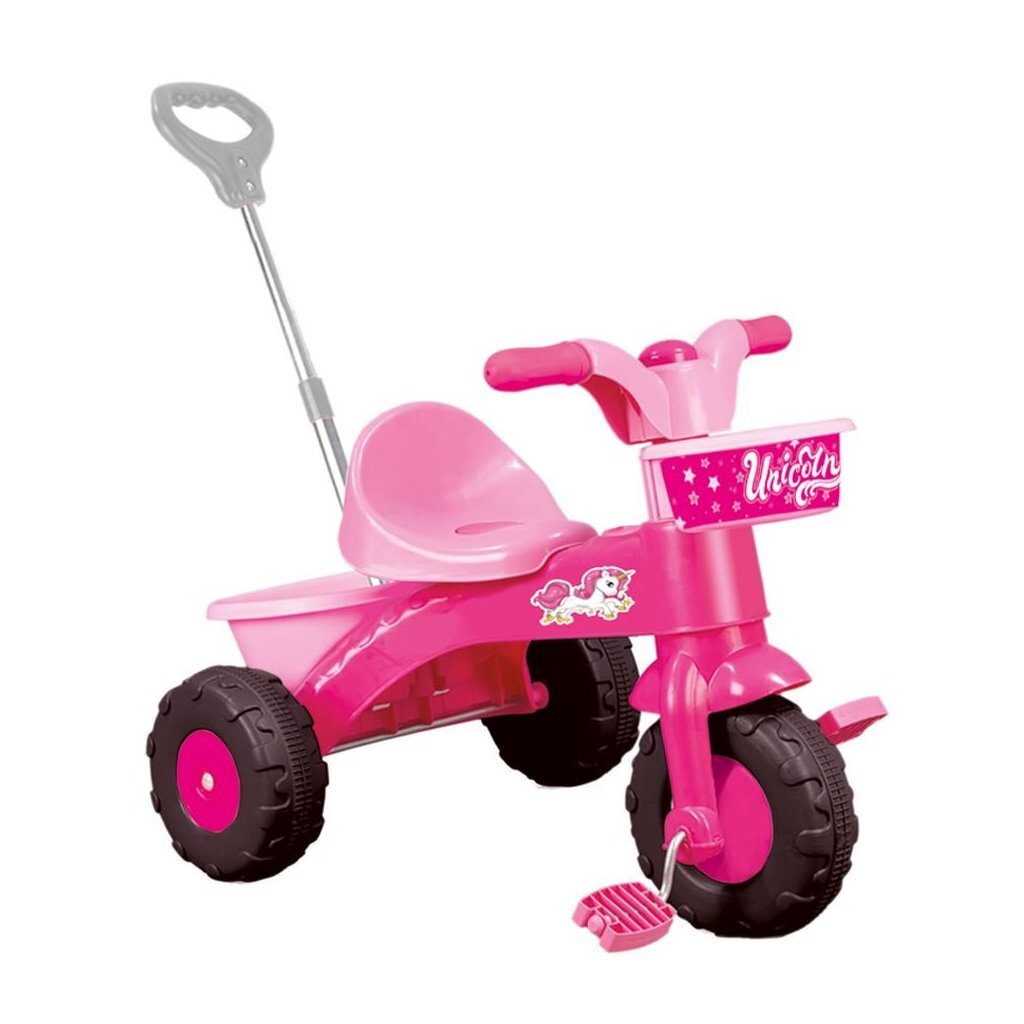 Tricycle Dolu Dolu Unicorn avec Push Bar Pink