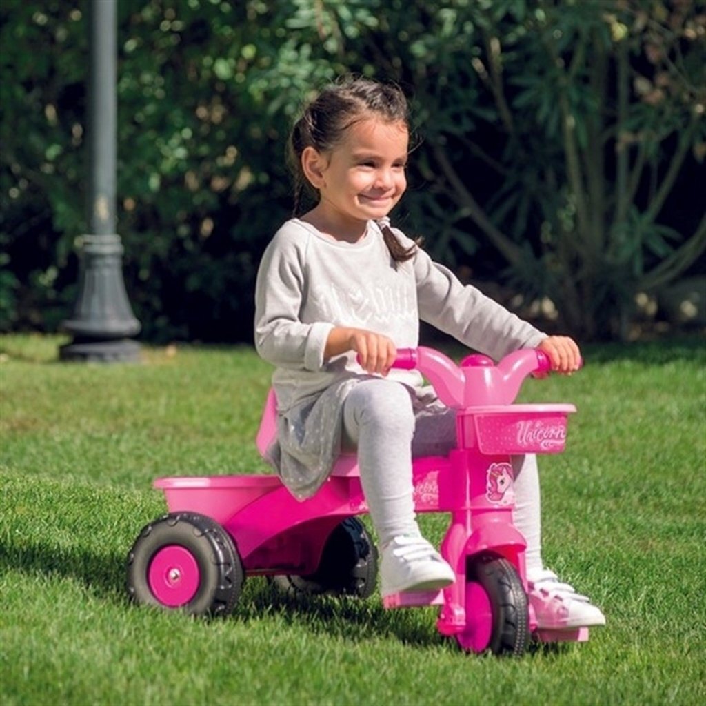 Tricycle Dolu Dolu Unicorn avec Push Bar Pink
