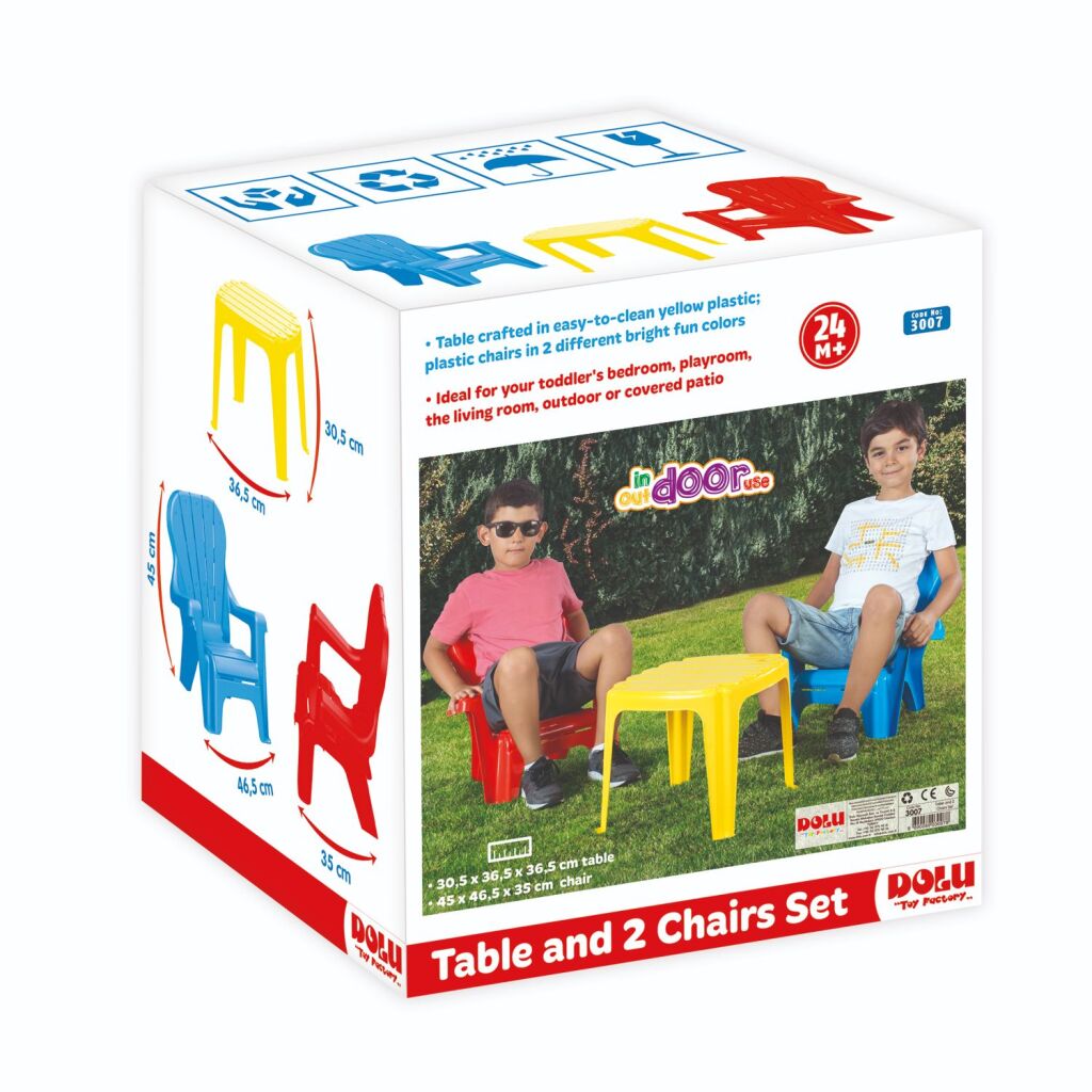 Table Dolu avec 2 chaises bleu rouge jaune