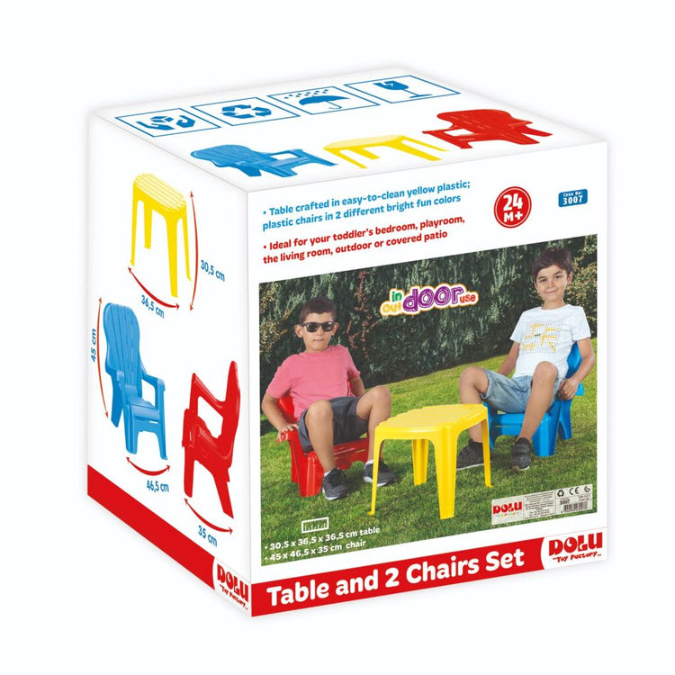 Table Dolu avec 2 chaises bleu rouge jaune