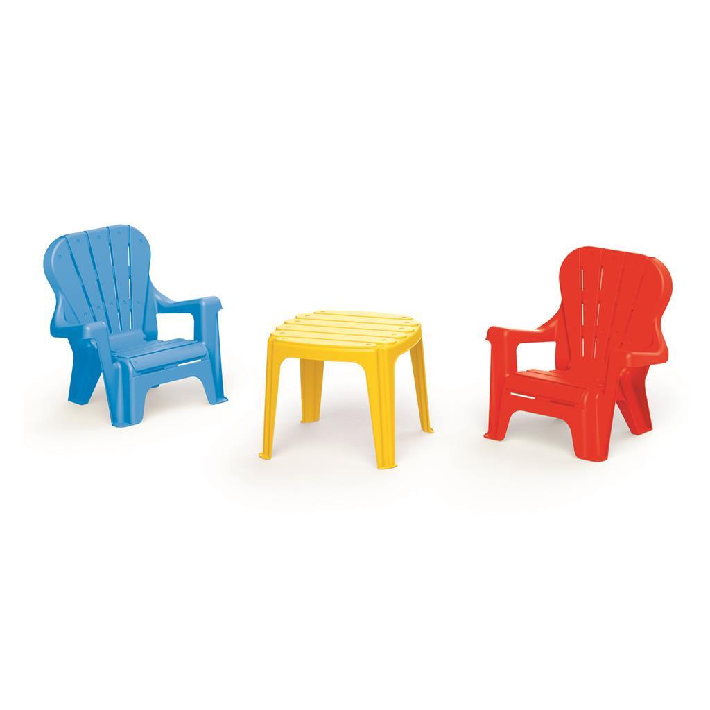 Table Dolu avec 2 chaises bleu rouge jaune